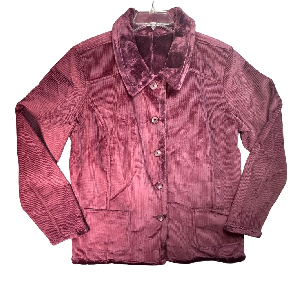 Denim & Co Corduroy Faux Fur Lined Jacket Plum Purple XL Grandmacore Cozy